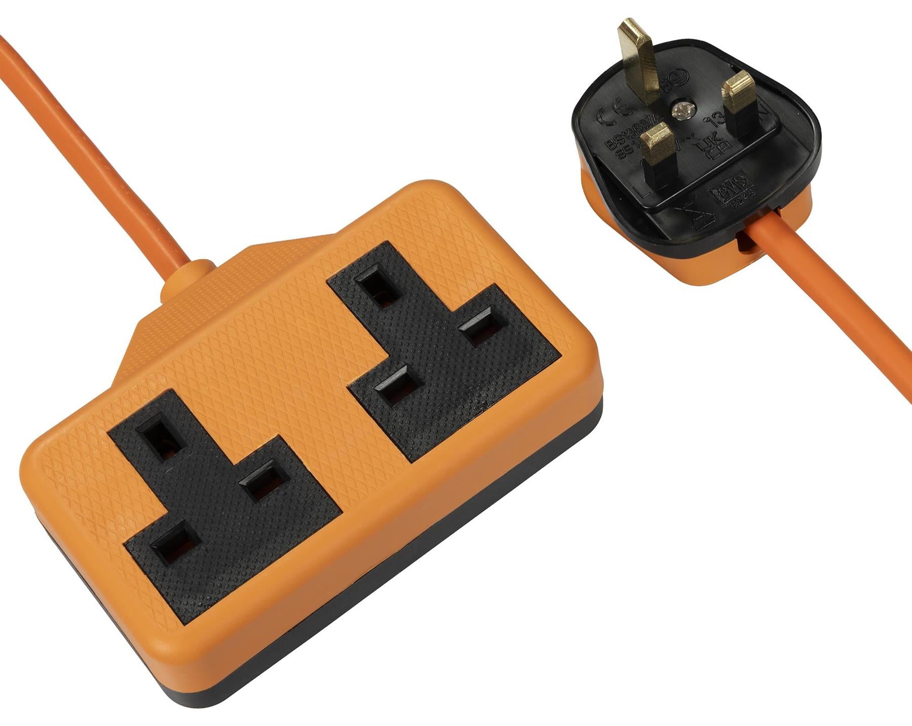2 Gang 5m High Impact ABS Mains Extension Lead Socket 13A - Orange