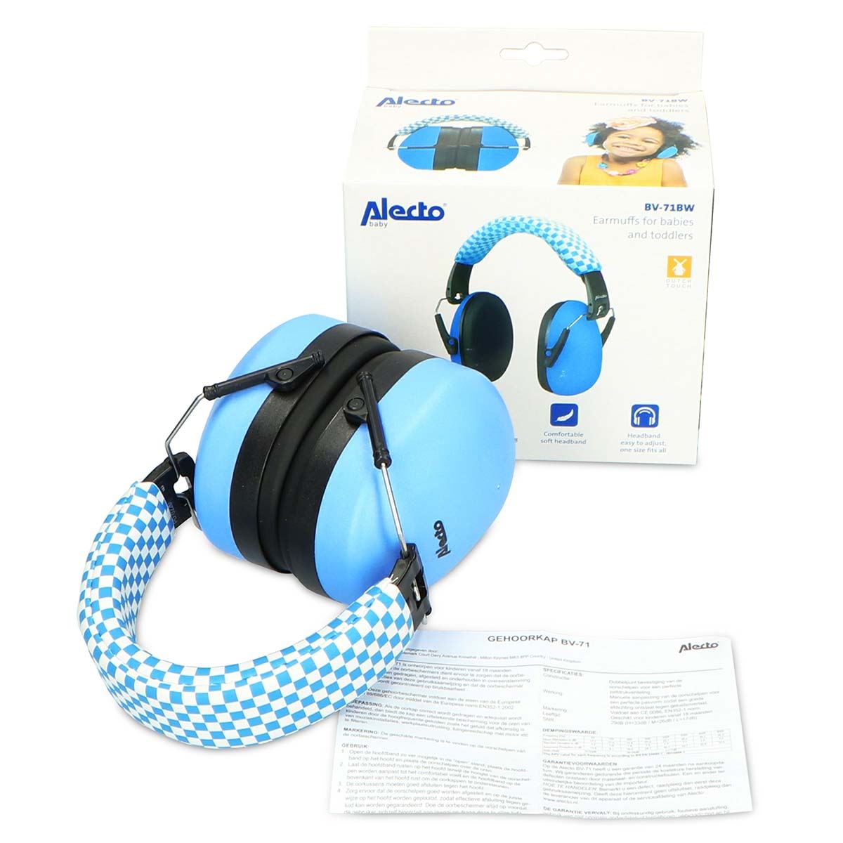 Alecto BV71BW Kids Ear Defenders Children, Age 3-16, Certified 29dB, Adjustable Size, Noise Cancelling Headphones Kids, Ear Defenders Autism, Ear Muffs for Toddler, Boys, Girls, School - Blue