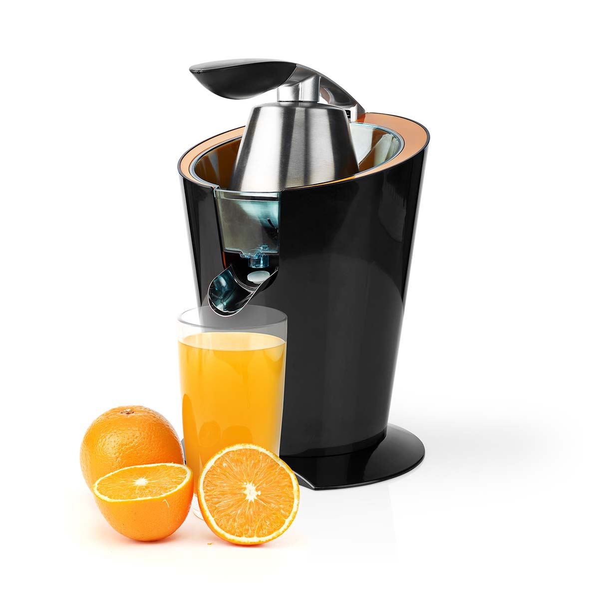 Nedis Citrus Juicer Press, 160W Powerful Juice Squeezer, with Stainless Steel Spout and Anti-Drip Function - Black