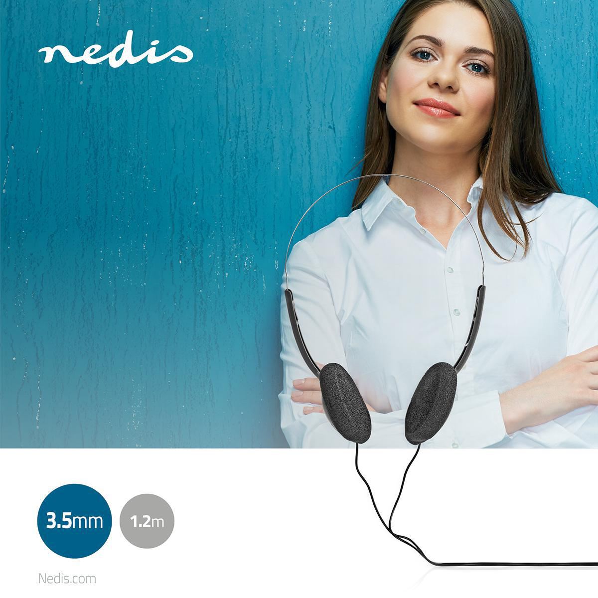 Nedis On-Ear Wired Headphones Ultra Lightweight Slim-Line With 27 mm Super Bass Drivers Soft Cushion Ear Pads 1.2 m Cable Length Black