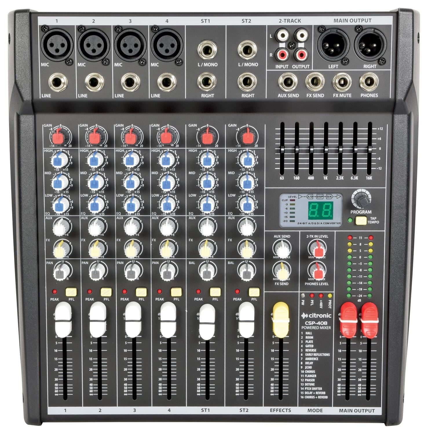 Citronic CSP Series Compact Powered Mixer With Built In Effects - 8 inputs 400W
