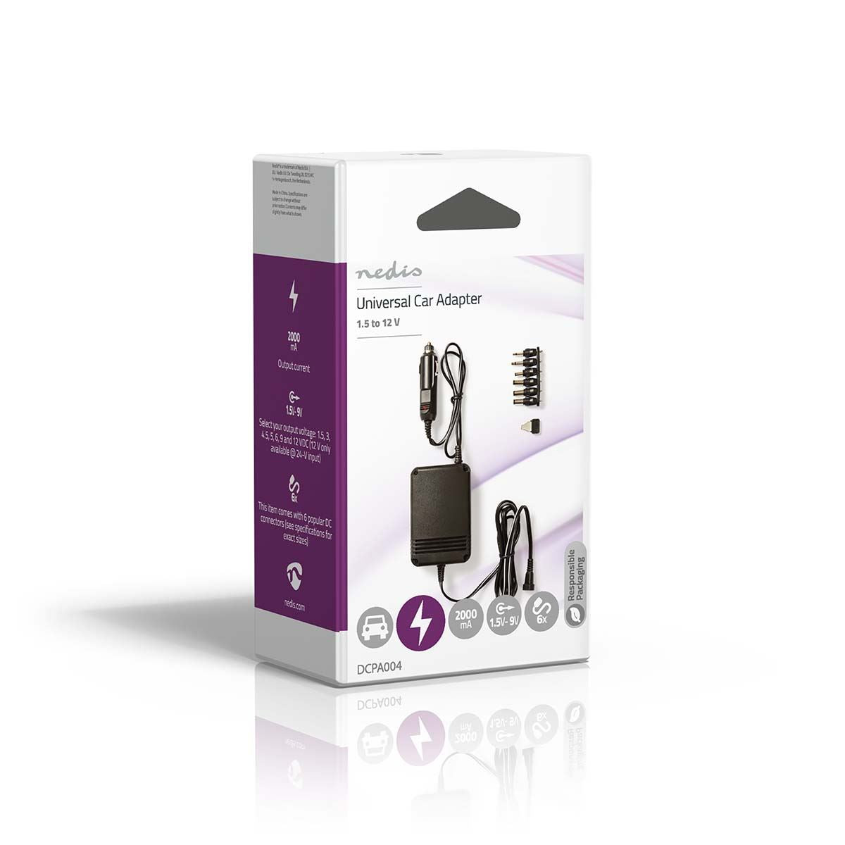 Nedis Universal DC/DC Power Adapter | Car Adapter | 24 W | Input voltage: 12 V DC / 24 V DC | 1.5 / 3 / 4.5 / 6 / 7.5 / 9 / 12 V DC | Maximum output current per port: 2.0 A | Black