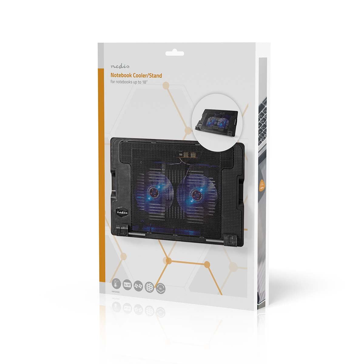 Nedis Notebook Stand | Number of fans: 2 | USB Powered | Number of angles: 4 | 18 " | 1200 rpm | LED