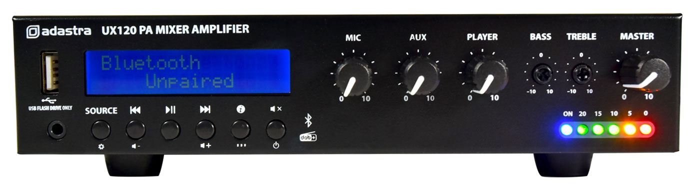 Adastra UX120 100V Mixer Amplifier 120W Media BT & DAB+