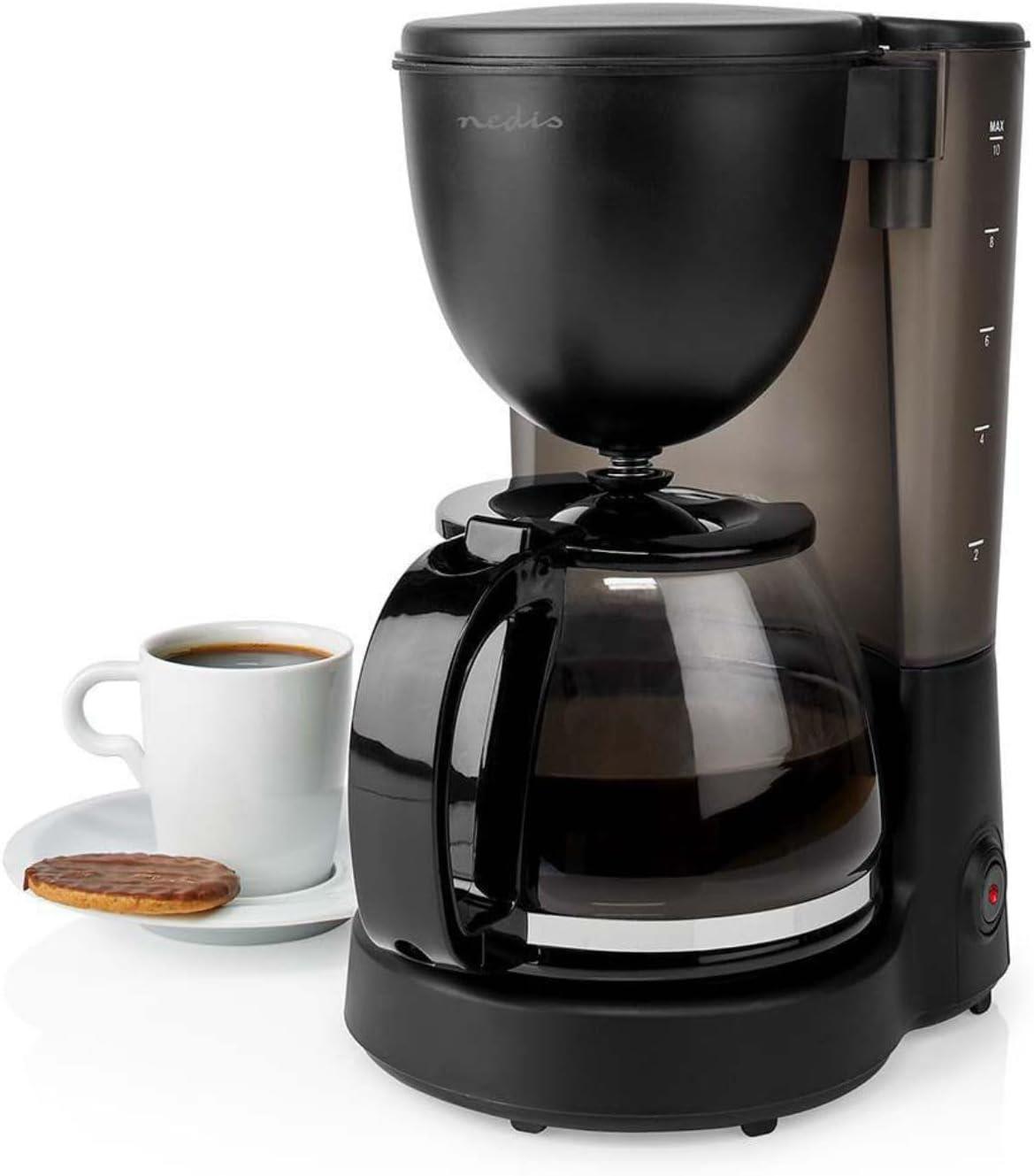 Nedis Coffee Maker 1.25L Easy to Use Keep Warm Function Nylon Reusable Filter - Black