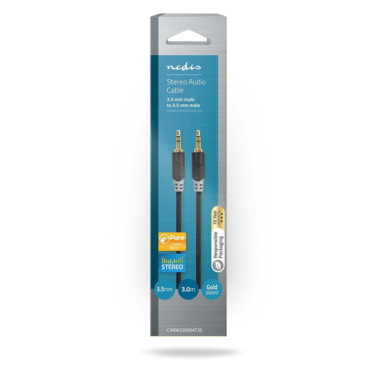 Nedis Stereo Audio Cable | 3.5 mm Male | 3.5 mm Male | Gold Plated | 3.00 m | Round | Anthracite | Box