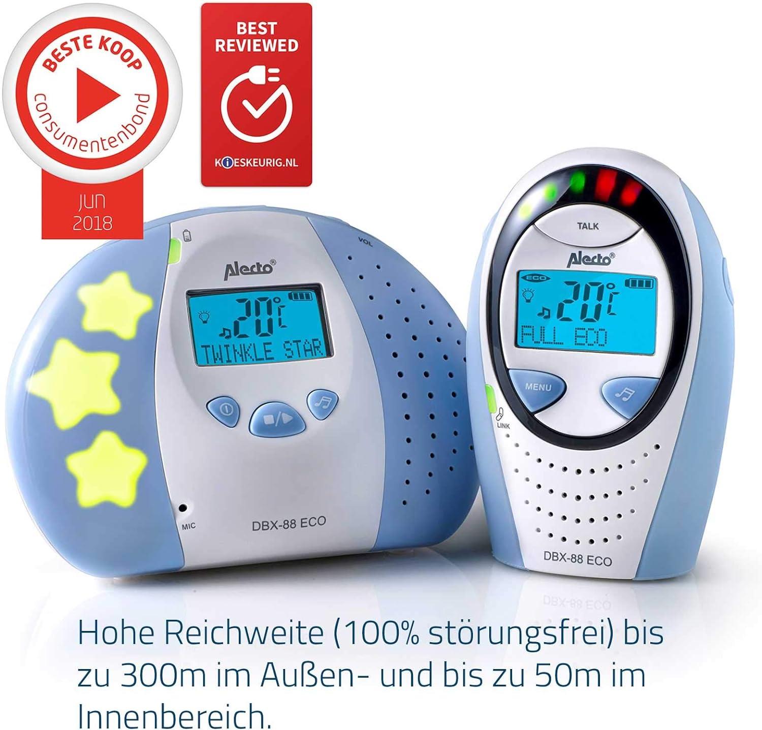 Alecto DBX88 Digital Audio Baby Monitor, Parent Unit with Rechargeable Battery, Long Range, Digital Transmission, Crystal-Clear Sound, lullaBY, Plug & Play, Sound Indicator & Alerts