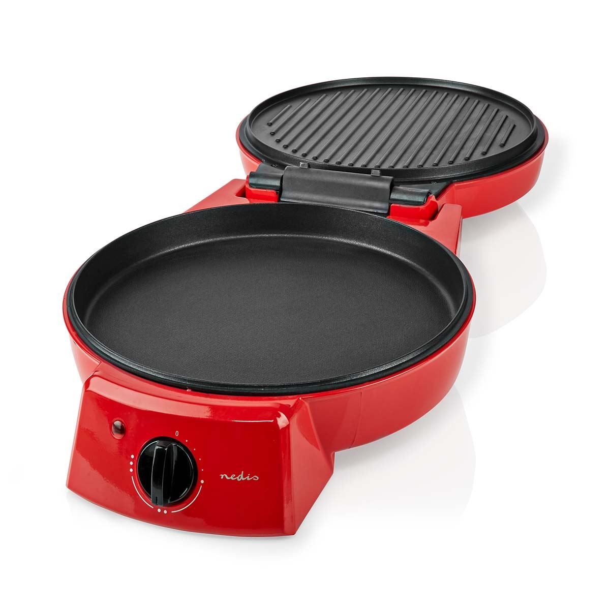 Nedis Electric Pizza Maker & Grill, 1800W, with Non-Stick 12" Plates, Adjustable Temperature & 180° Opening