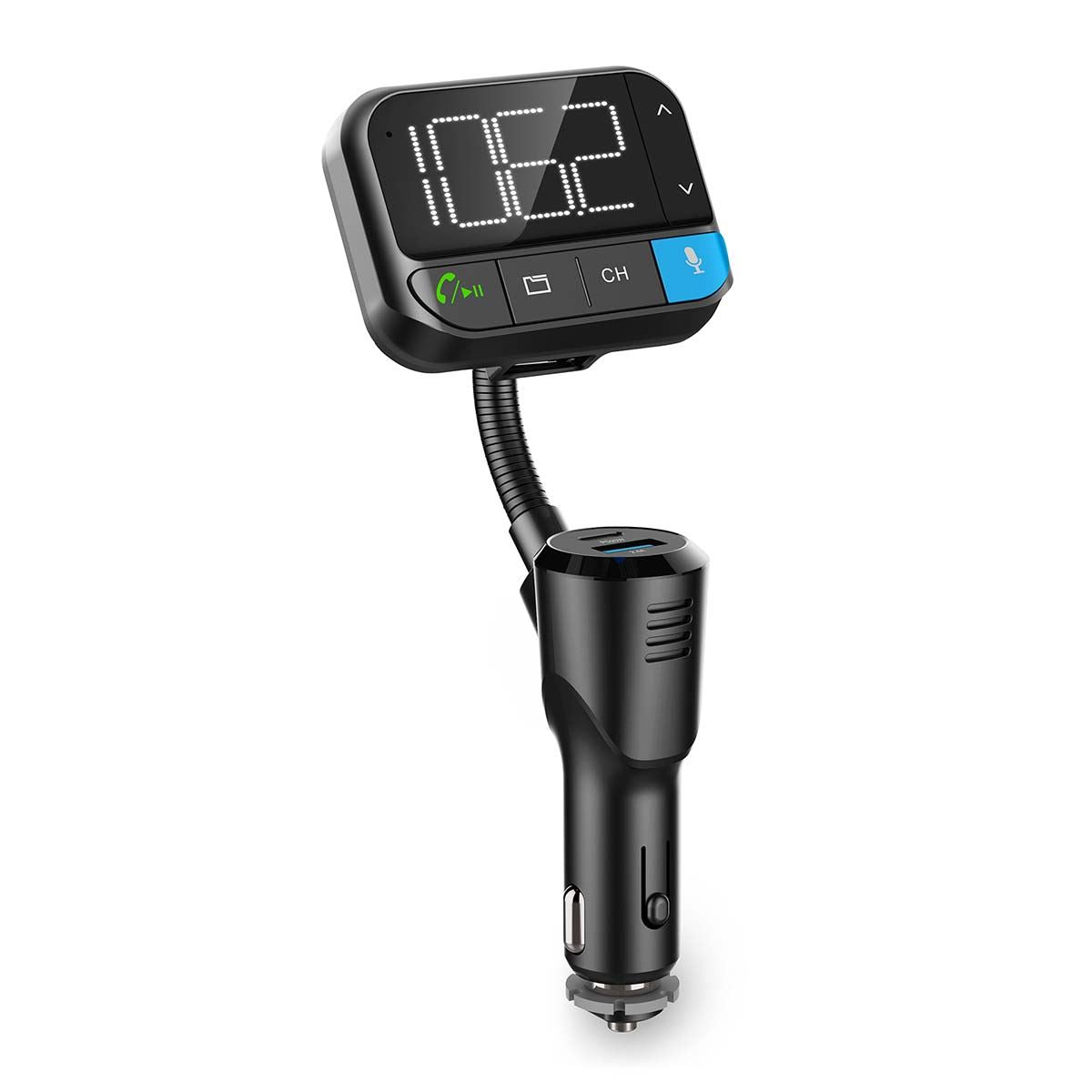 Nedis Car FM Transmitter | Gooseneck | Speakerphone | 2 " | Black White Screen | Bluetooth® | PD 20 W / QC 3.0 | Fast charging | Bass boost | Google Assistant / Siri | Black