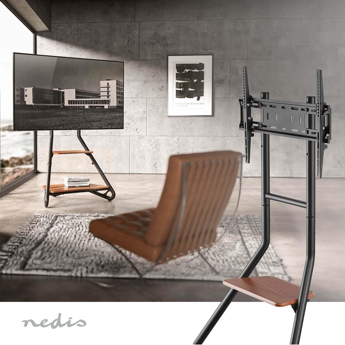 Nedis TV Floor Stand | 37 - 75 " | Maximum supported screen weight: 40 kg | Bauhaus Design | Adjustable pre-fixed heights | MDF / Steel | Black / Brown