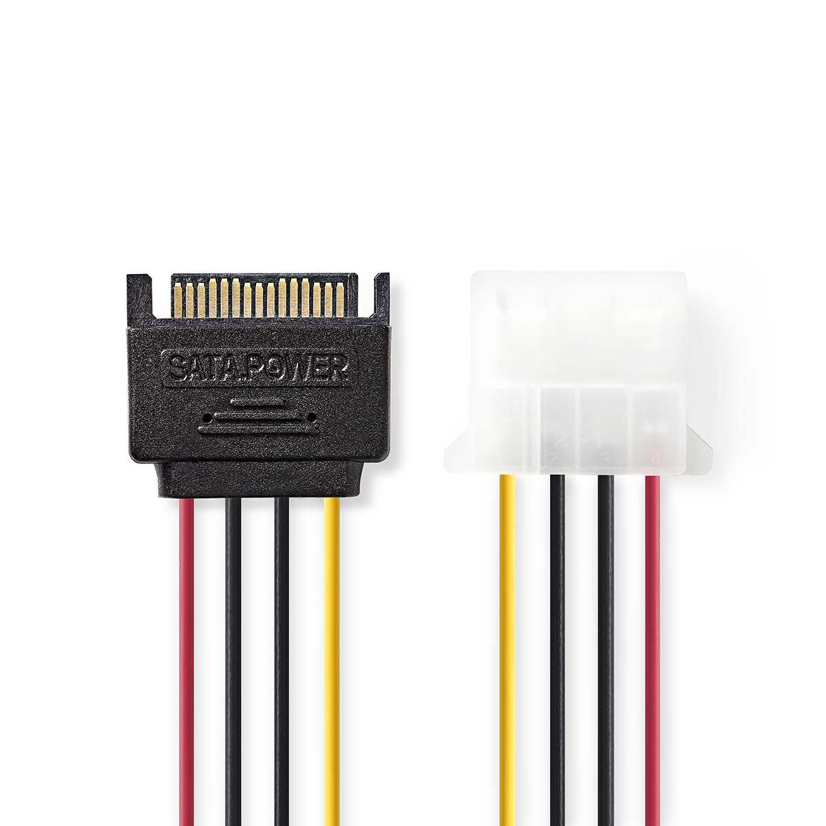 Nedis Internal Power cable | SATA 15-Pin Male | Molex Female | Gold Plated | 0.15 m | Round | PVC | Multi Colour | Envelope