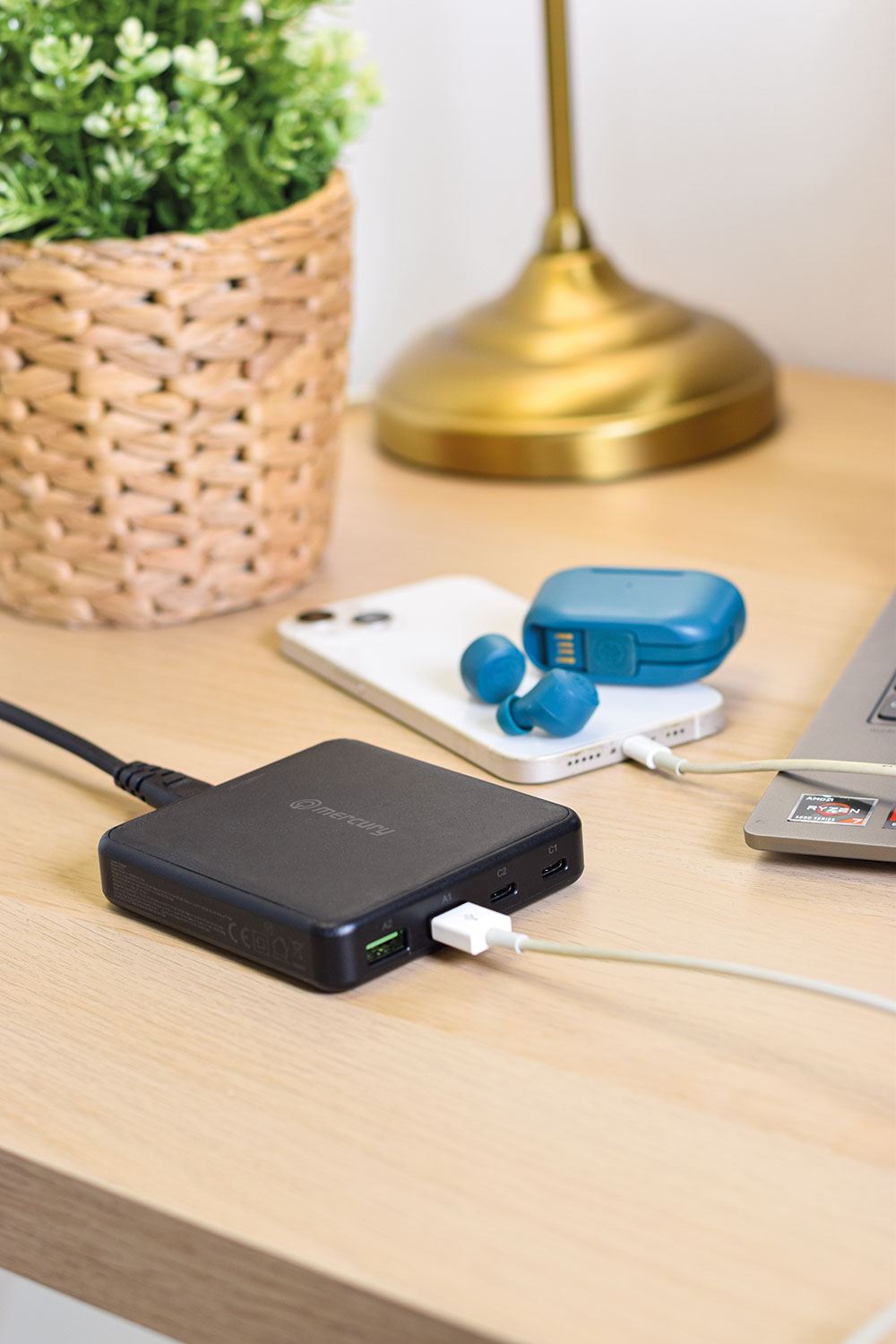 Mercury 65W USB C Charger Plug 4-Port GaN 2x Type C 2x Type A Fast Desktop Power Adapter