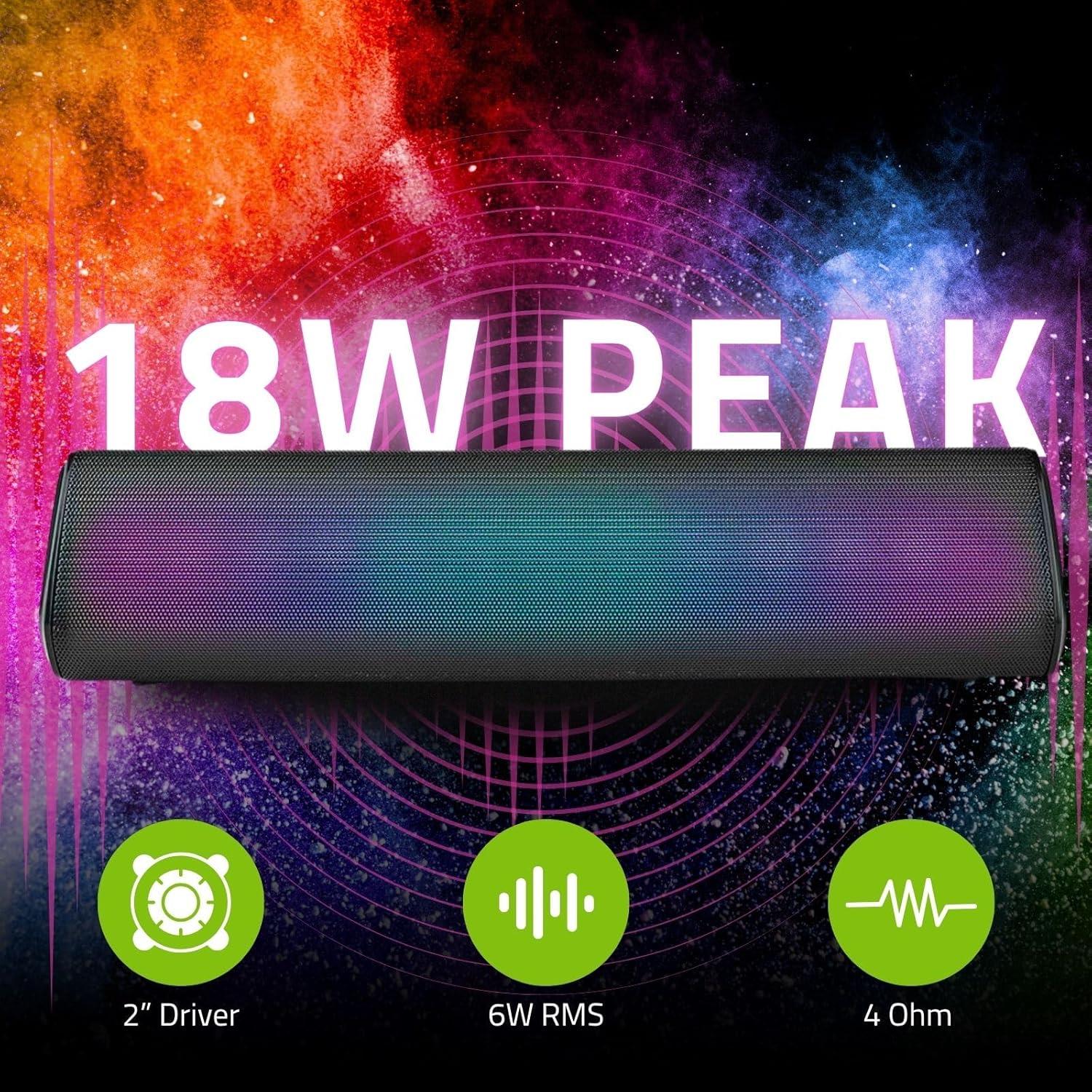 Nedis Bluetooth Speaker, 2.0 Channel 18W Wireless with RGB LED, Tilted Table Design, TWS, Built-In Mic, USB-C, Aux-In, 6-Hour Battery, Lightweight & Portable � Black