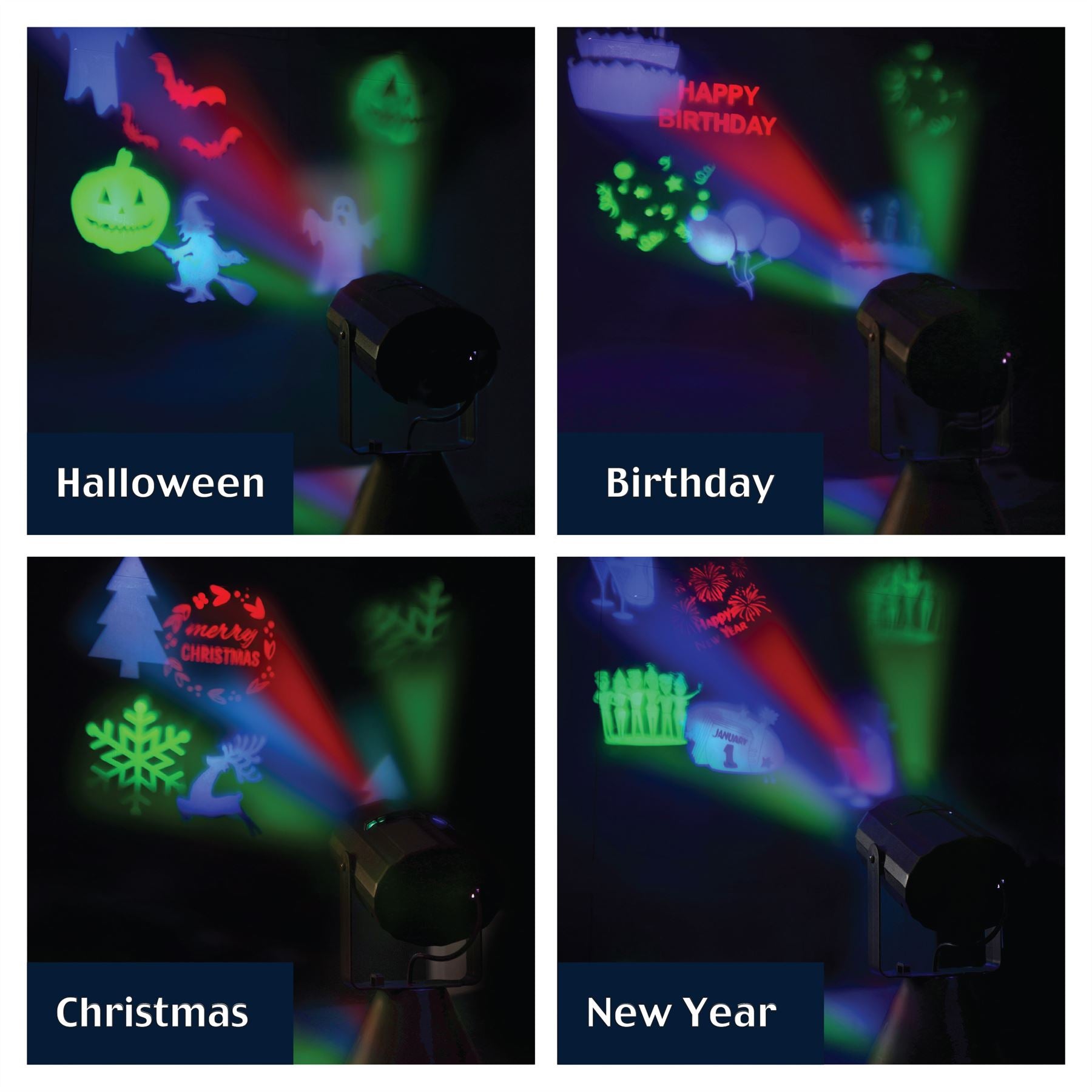 Christmas LED Projector Light with 4 Festive Slides Battery Operated