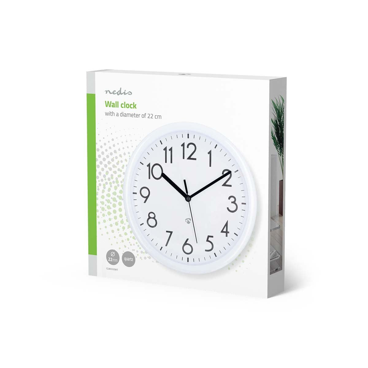 Nedis 22cm Wall Clock with Easy Read Numbers, Battery Powered -  White