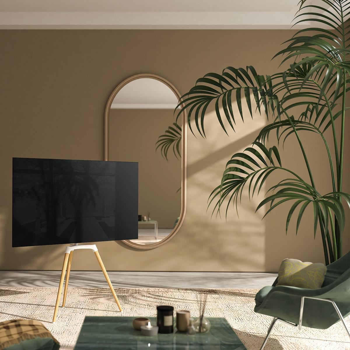 Nedis TV Floor Stand | 50 - 65 " | Maximum supported screen weight: 35 kg | Scandinavian Design | Rotatable | Anti-tip strap | Snap-lock | Aluminium / Steel | White