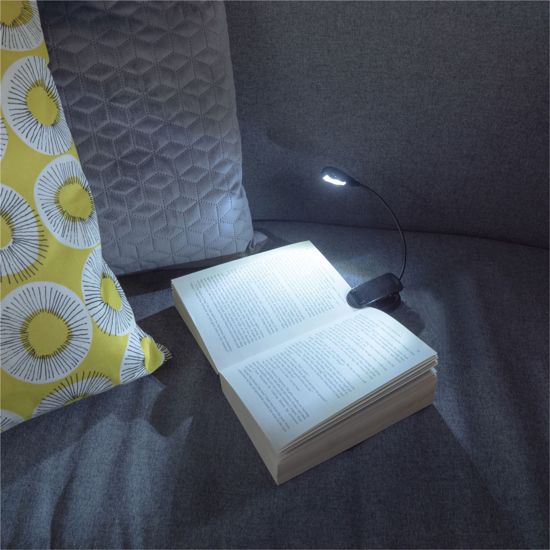 Battery or USB Powered Portable LED Reading Light With Flexible Head, Sturdy Clip and USB Lead For Home or Office Use
