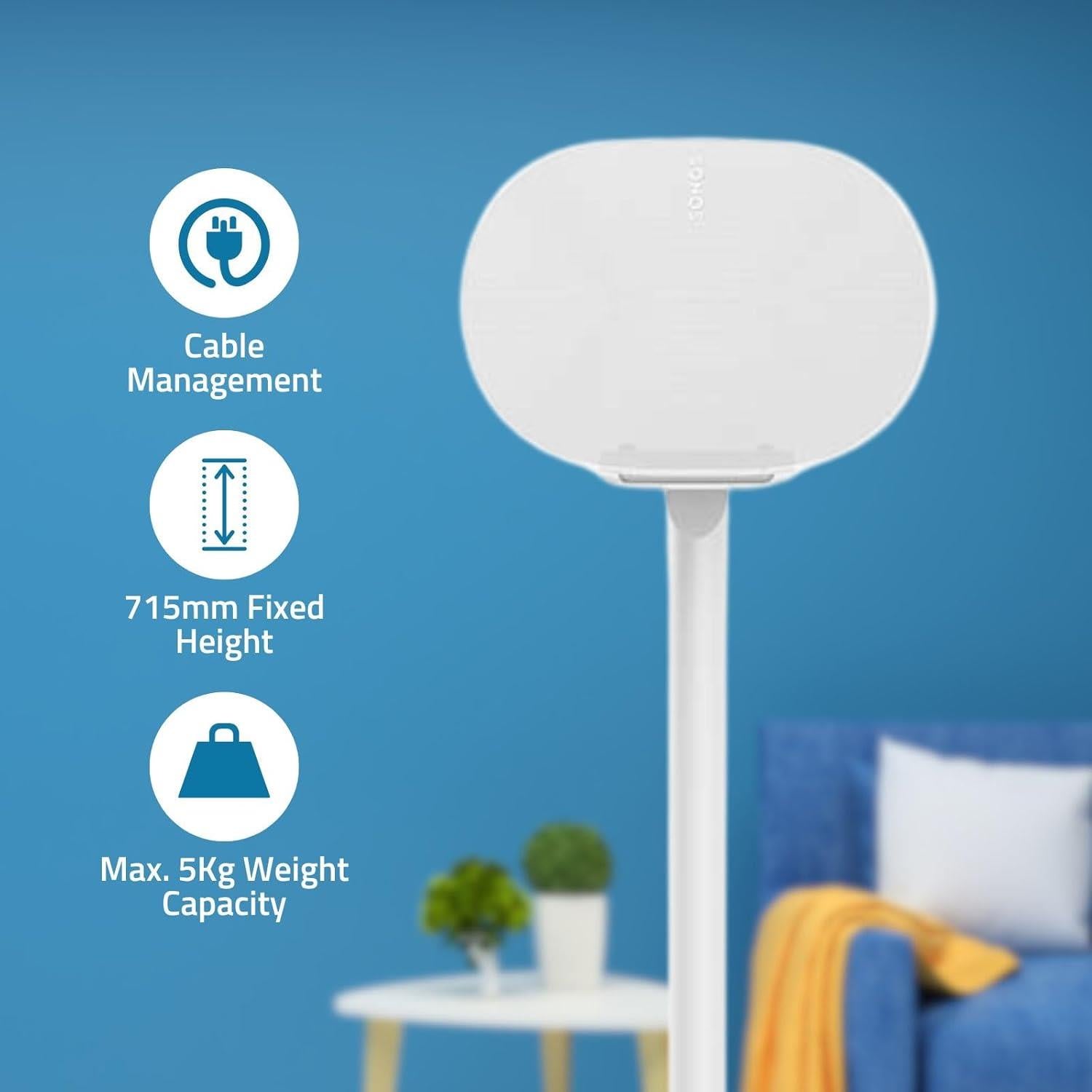 Nedis Speaker Stand Mount for Sonos Era 300, Fixed Height, Max. Capacity 5kg (Single Stand) - White