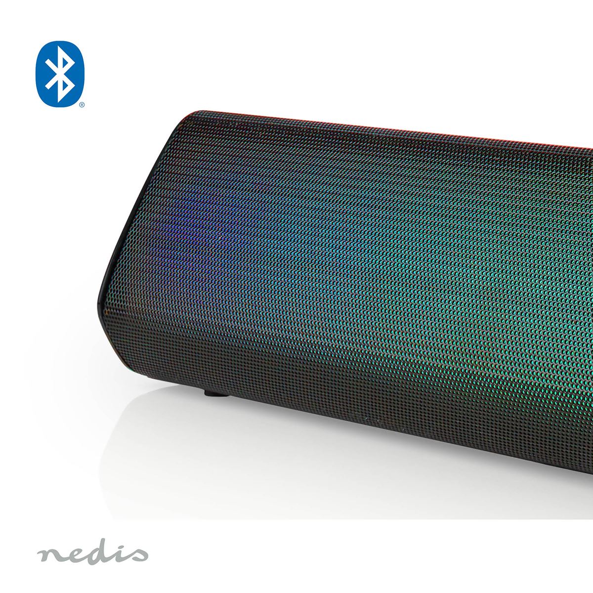 Nedis Bluetooth Speaker, 2.0 Channel 18W Wireless with RGB LED, Tilted Table Design, TWS, Built-In Mic, USB-C, Aux-In, 6-Hour Battery, Lightweight & Portable � Black
