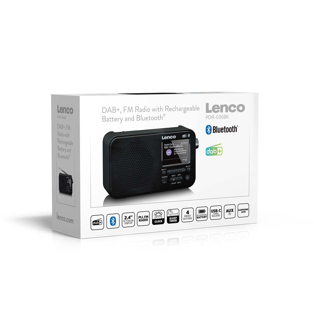 Lenco Portable DAB+ FM Radio with Bluetooth® Speaker | 2.4" TFT LCD Display | Black