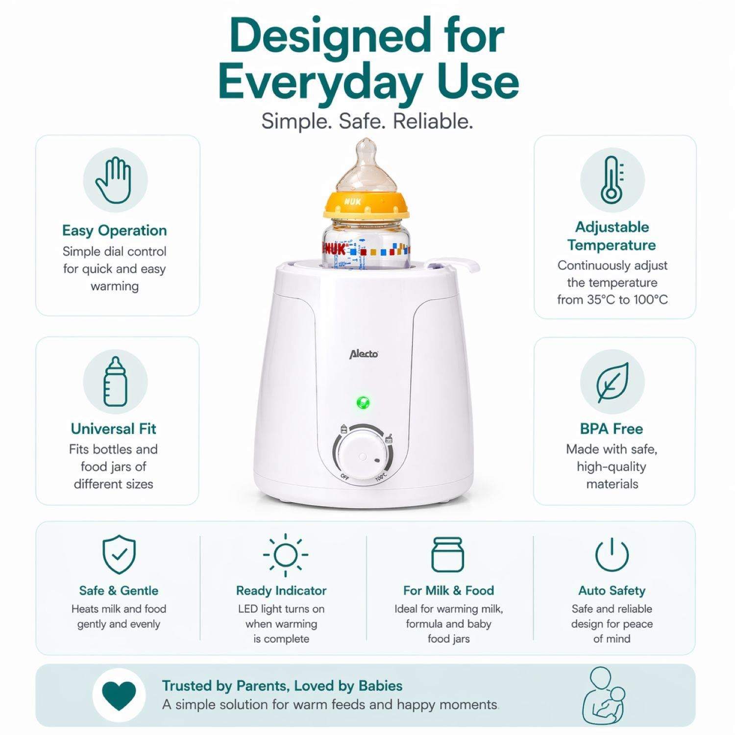 Alecto ECO Bottle Safe Warmer with Temperature Adjustment - White