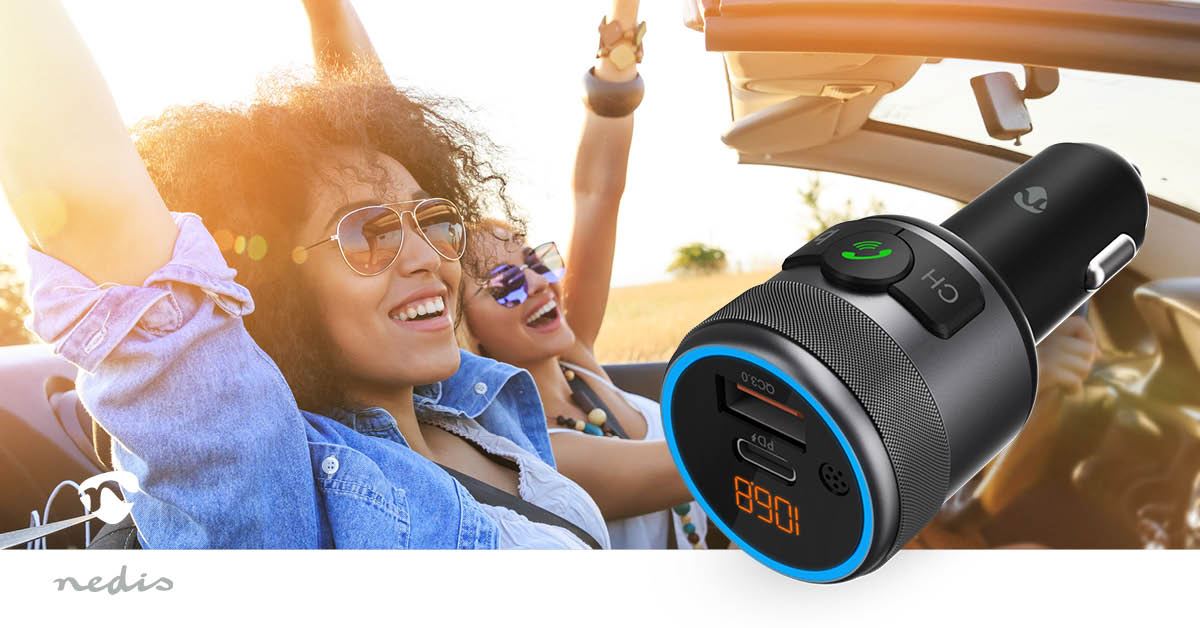 Nedis Car FM Transmitter Hands free| 1 " Screen Bluetooth®  USB-C PD 18 W / PD 24 W Fast charger