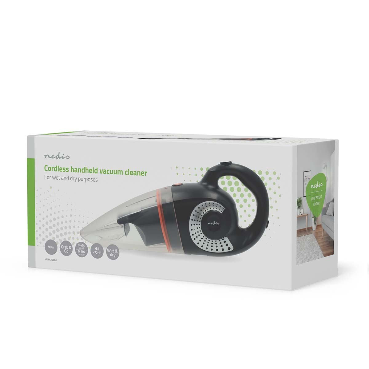 Nedis Handheld Vacuum Cleaner | 90 W | Rechargeable | Dry / Wet | Li-Ion | Black / Grey / Orange