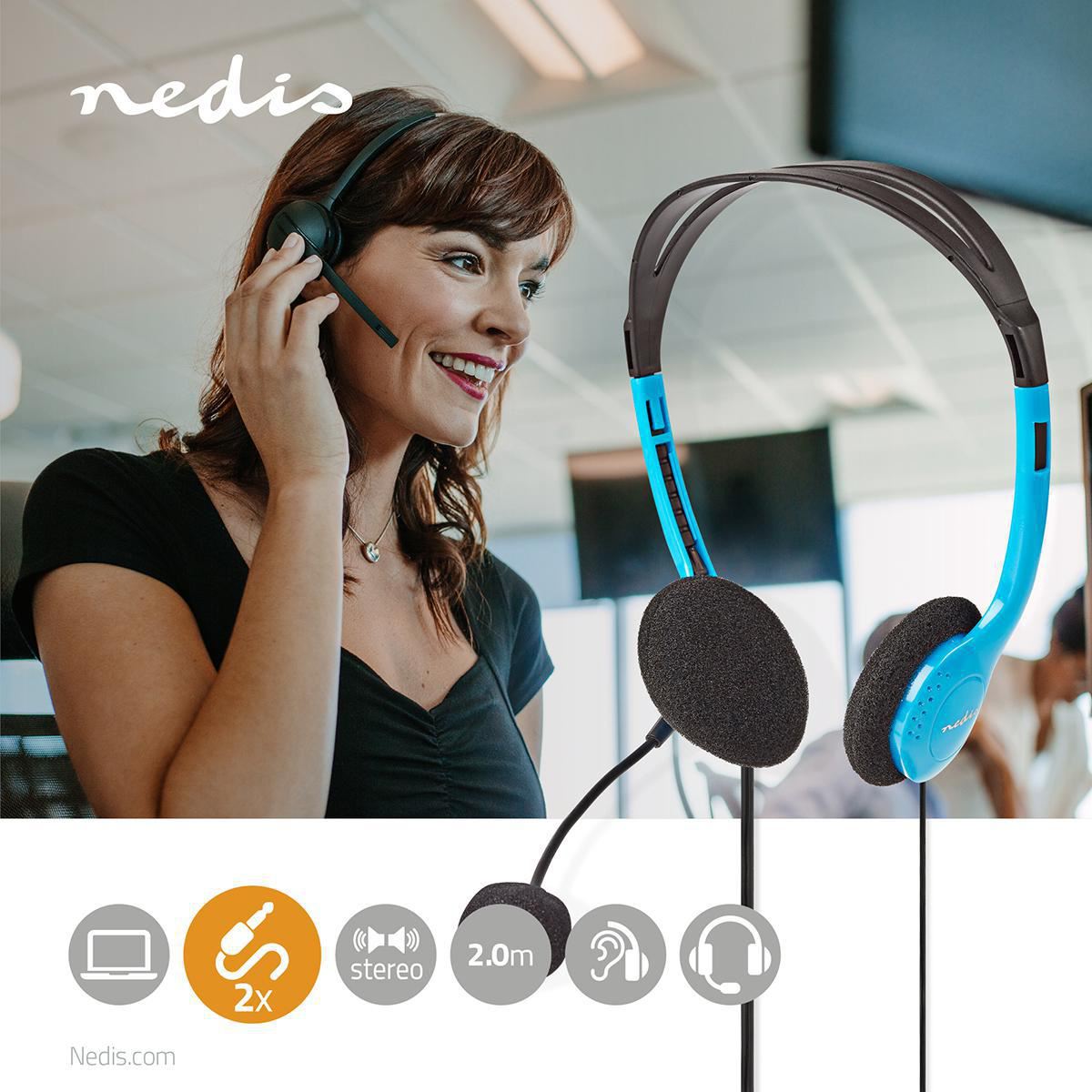 Nedis PC Headset | On-Ear | Stereo | 2x 3.5 mm | Fold-Away Microphone | Blue
