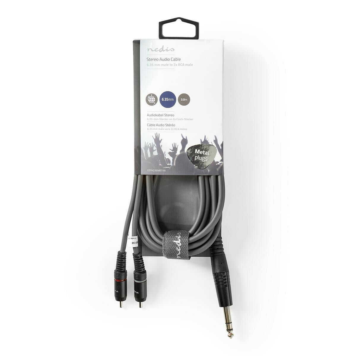 Nedis Stereo Audio Cable | 6.35 mm Male | 2x RCA Male | Nickel Plated | 3.00 m | Round | Dark Grey | Carton Sleeve