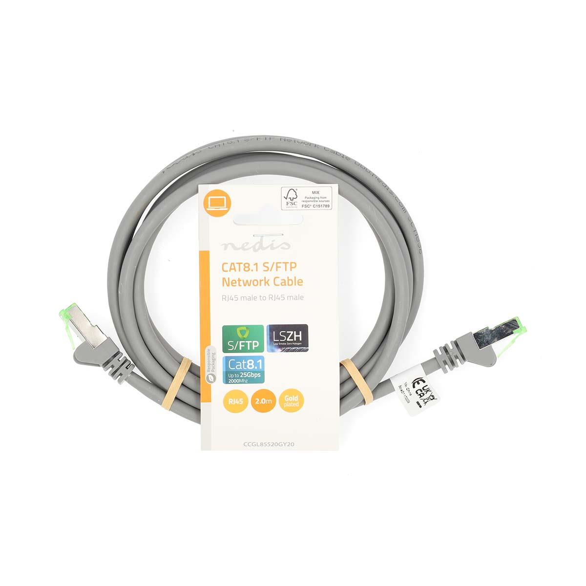Nedis Cat 8.1 Network Cable | S/FTP | RJ45 Male | RJ45 Male | 2.00 m | Round | LSZH | Grey | Label