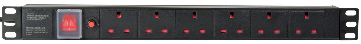 Mercury 6-Way Horizontal 13A Switched PDU 19-Inch 1U Standardised Power Distribution Unit 1.8m Lead