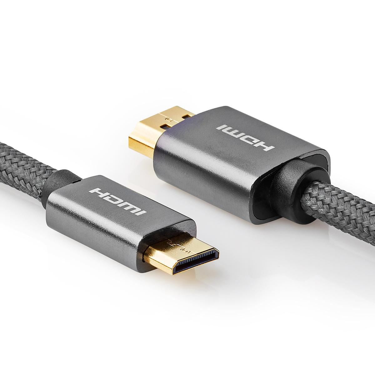 Nedis High Speed HDMI™ Cable with Ethernet | HDMI™ Connector | HDMI™ Mini Connector | 4K@60Hz | 18 Gbps | 2.00 m | Round | Cotton | Anthracite / Gun Metal Grey | Cover Window Box