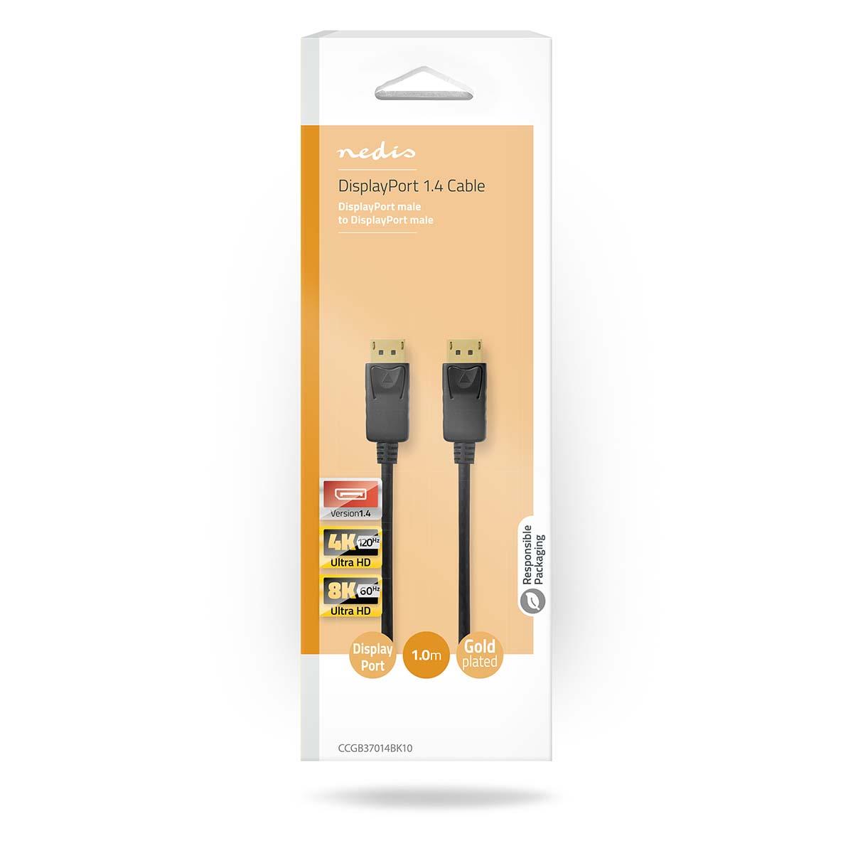 Nedis DisplayPort Cable | DisplayPort Male | DisplayPort Male | 8K@60Hz | Gold Plated | 1.00 m | Round | PVC | Black | Box