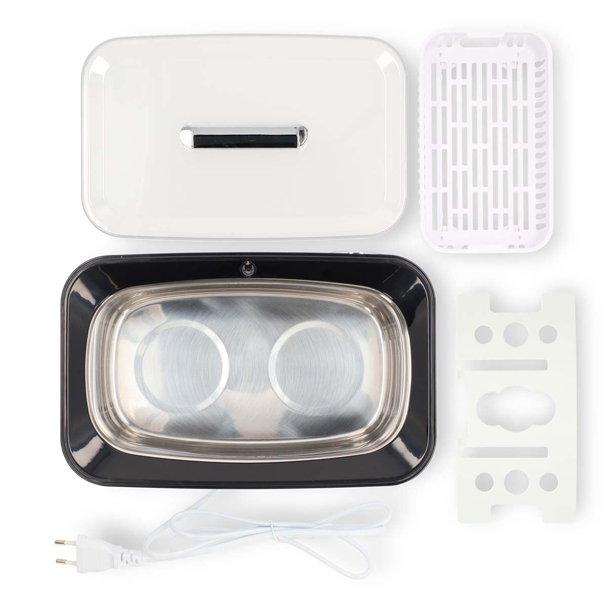 Nedis Digital Ultrasonic Jewellery Cleaner, 1800 ml Tank, 43 kHz Sonic Cleaning, 3 Modes with LED Timer – White