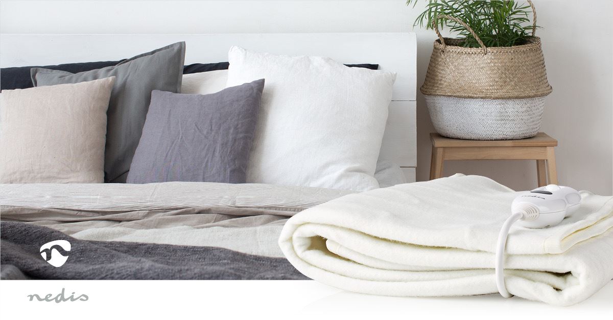 Nedis Heated Blanket, Underblanket 150 x 80cm, 1 Person, White, 3 Levels, Timer Auto-Off, Machine Washable, Soft and Full Body Warming, Sofa Bed Office Use, Warm blanket, Electric throw