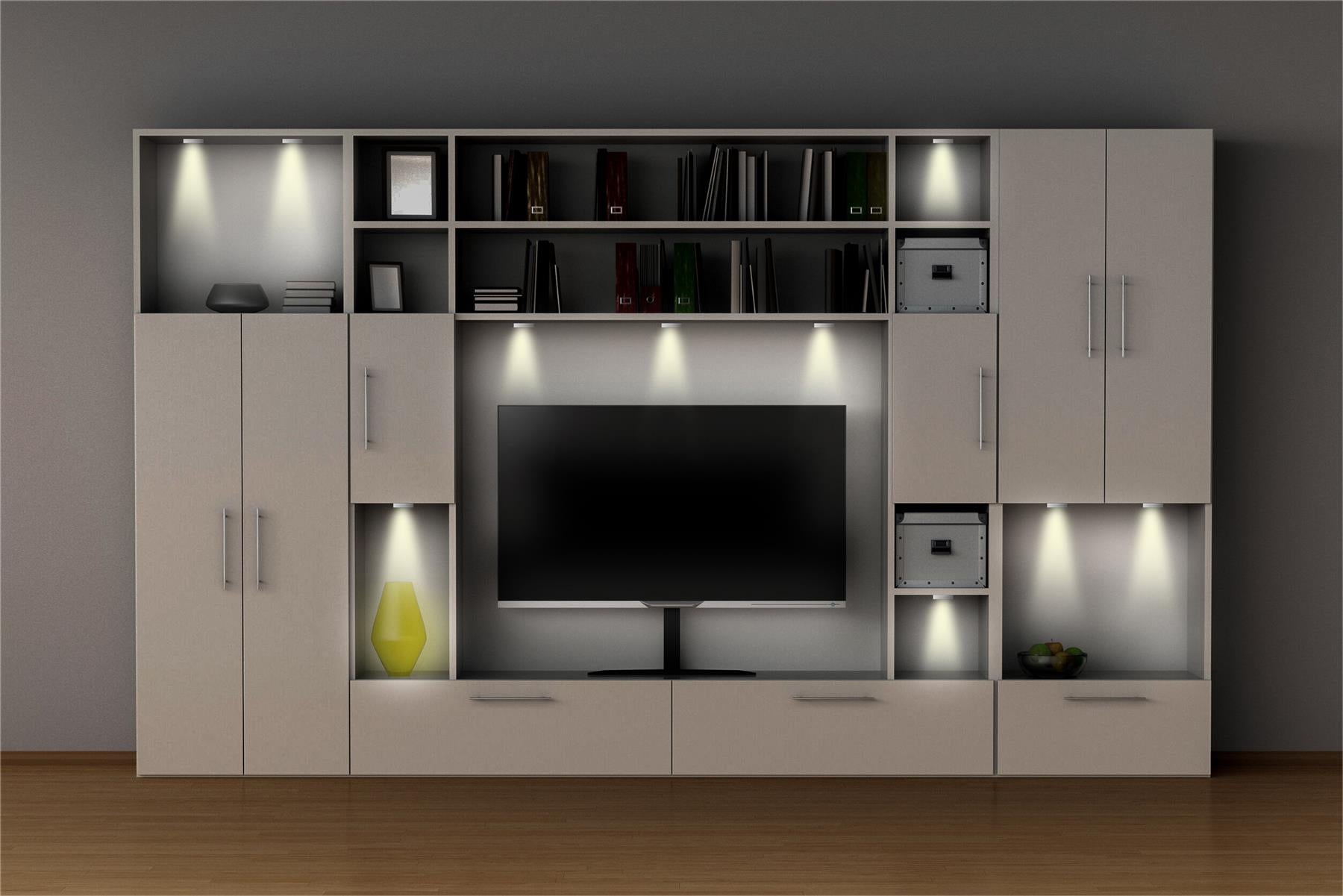 6 x Under Cabinet / Kitchen Brushed Aluminium Lighting Kit RGB Colour LED Kitchen Counter Closet Puck Display Lamp