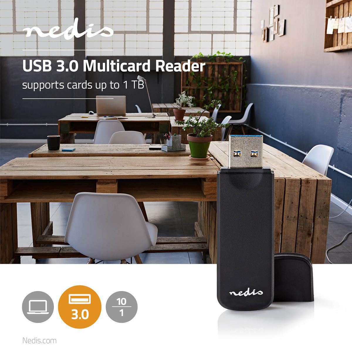 Nedis Card Reader | microSD (TF) / microSDHC (TF) / microSDXC (TF) / MMC / SD / SDHC / SDXC | USB 3.2 Gen1