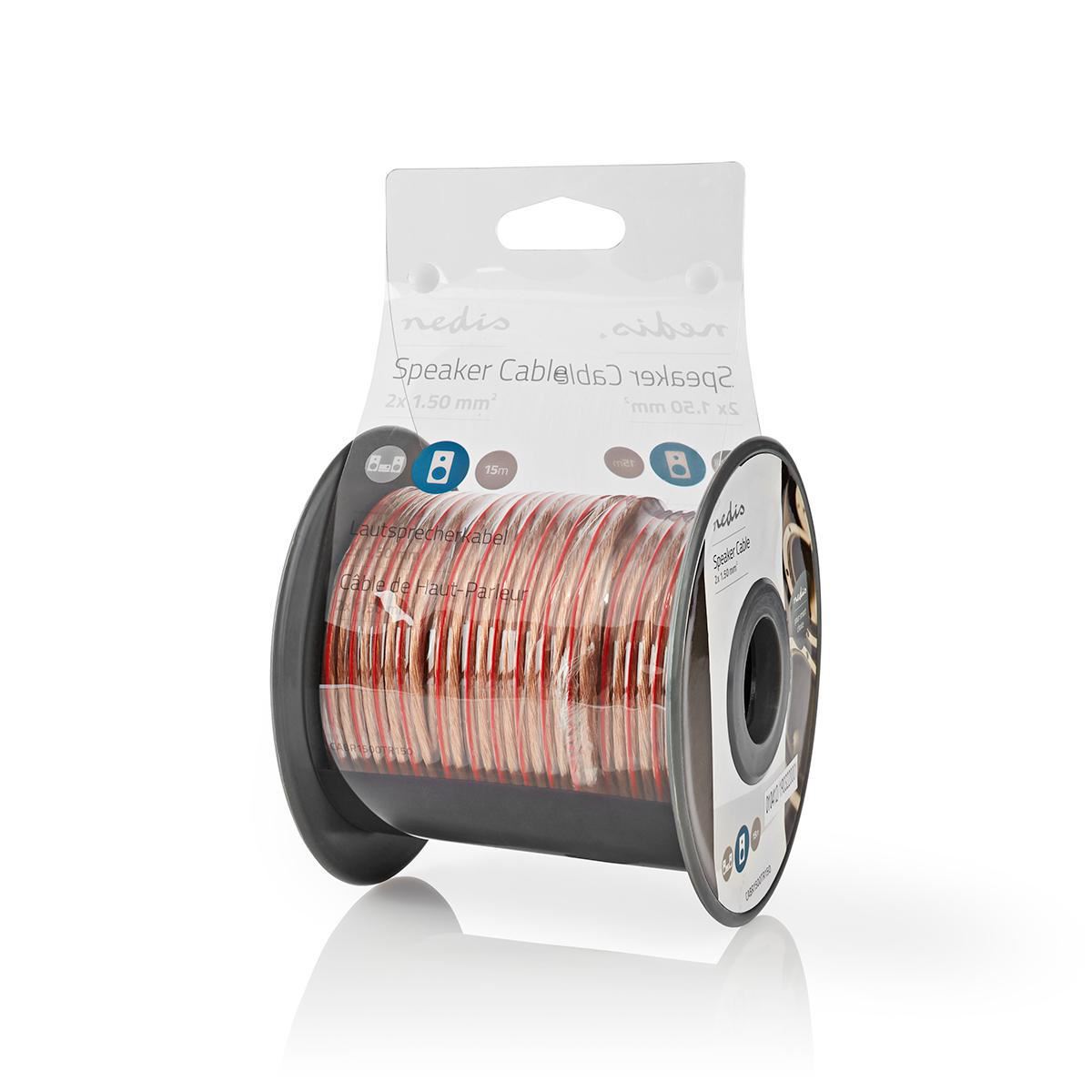 Nedis Speaker Cable | 2 x 1.50 mm² | Full Copper| 15.0 m | Round | PVC | Transparent | Reel