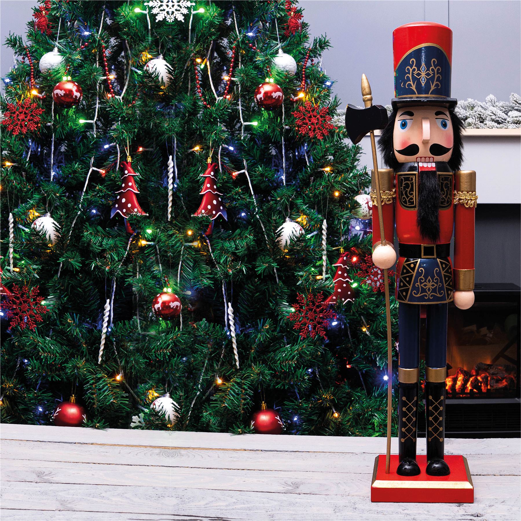 Large 60cm Traditional Christmas Nutcracker Red Blue and Gold with Sceptre
