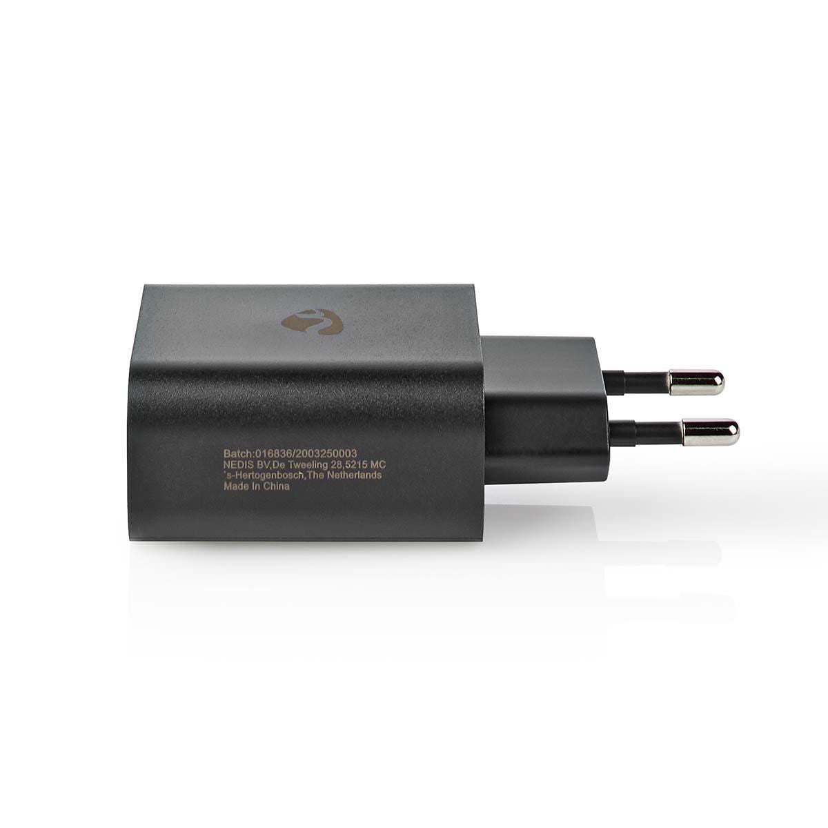Nedis EU Euro Travel Wall Charger | 30 W | PD3.0 27W / PD3.0 30W / QC3.0 | Quick charge feature | 1.5 / 2.0 / 2.5 / 3.0 A | Number of outputs: 1 | USB-C™ | Automatic Voltage Selection | Black