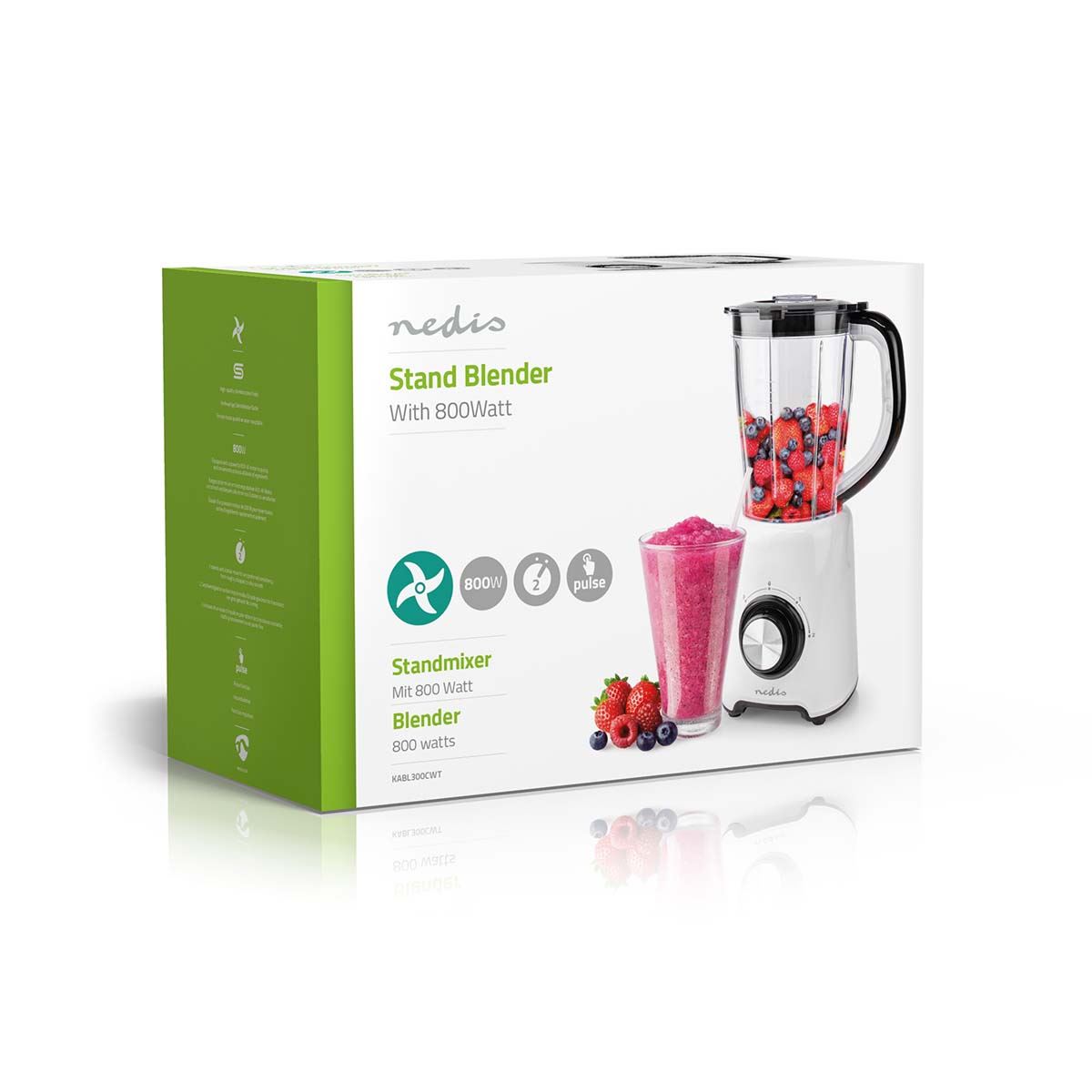 Nedis Table Top Blender, 800W, with 1.5L Plastic Jug, 2 Speed Settings and Pulse Function, Ideal for Fruit Juice, Vegetables, Soup, Smoothies, Protein Shakes and more - White