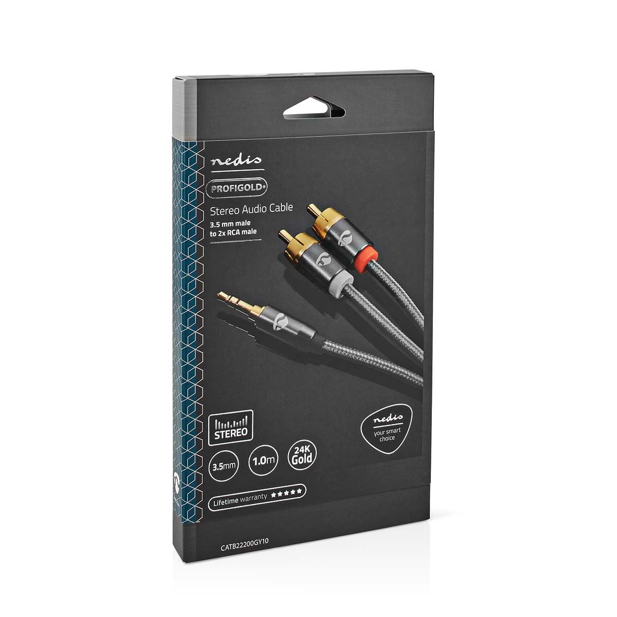 Nedis Stereo Audio Cable | 3.5 mm Male | 2x RCA Male | Gold Plated | 1.00 m | Round | Grey / Gun Metal Grey | Cover Window Box
