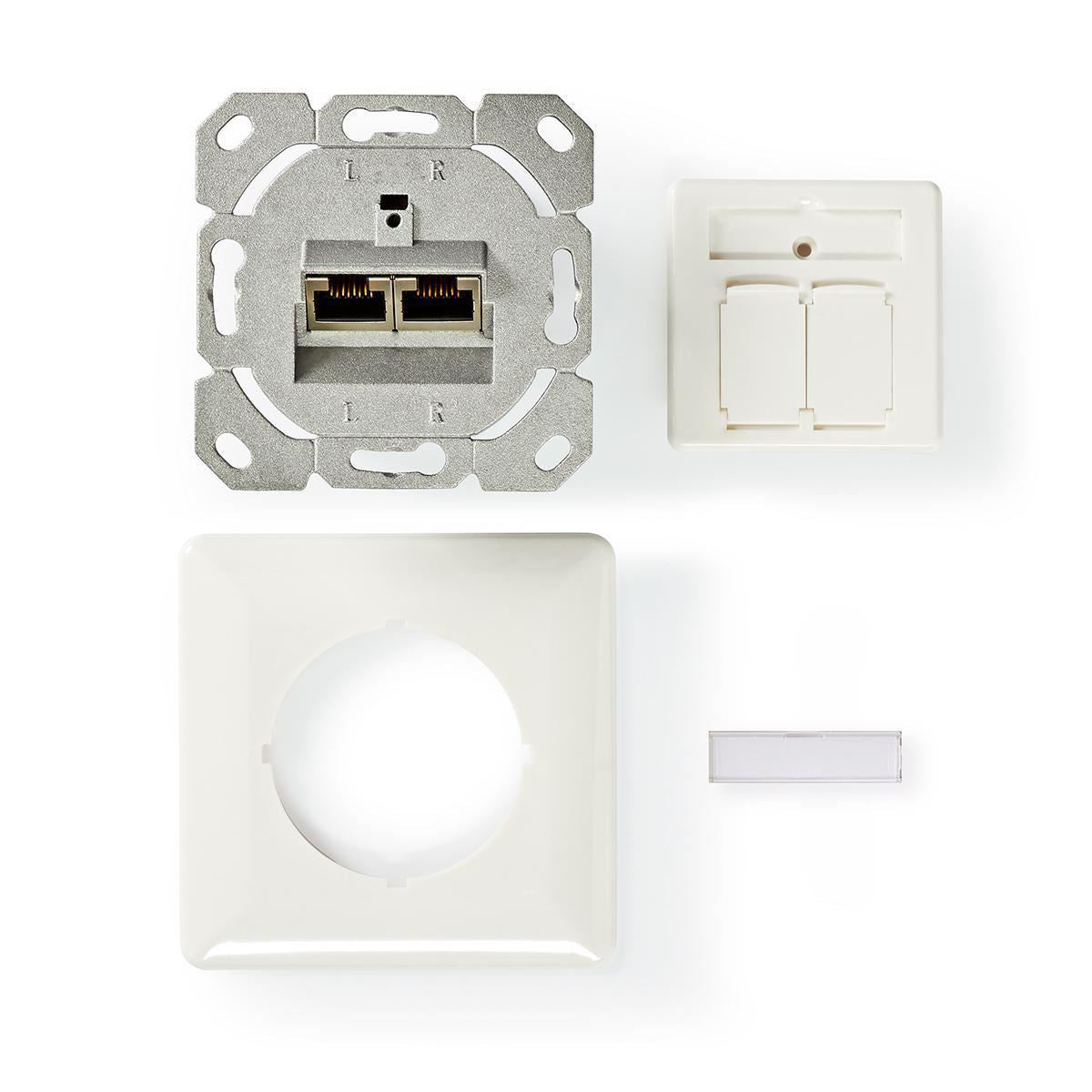 Nedis Network Wall Box | In-Wall | 2 port(s) | CAT6a | Straight | Female | Gold Plated | PVC | White | Envelope
