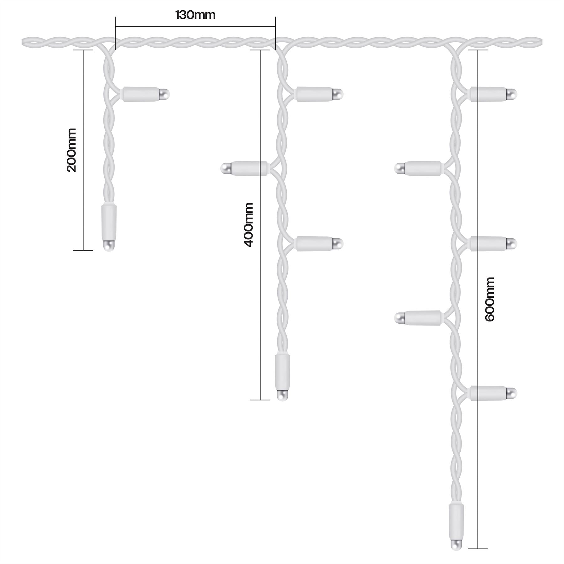 5m Easy-Connect Cool White 120 Icicle Lights White Rubber With 60/40/20cm Drop