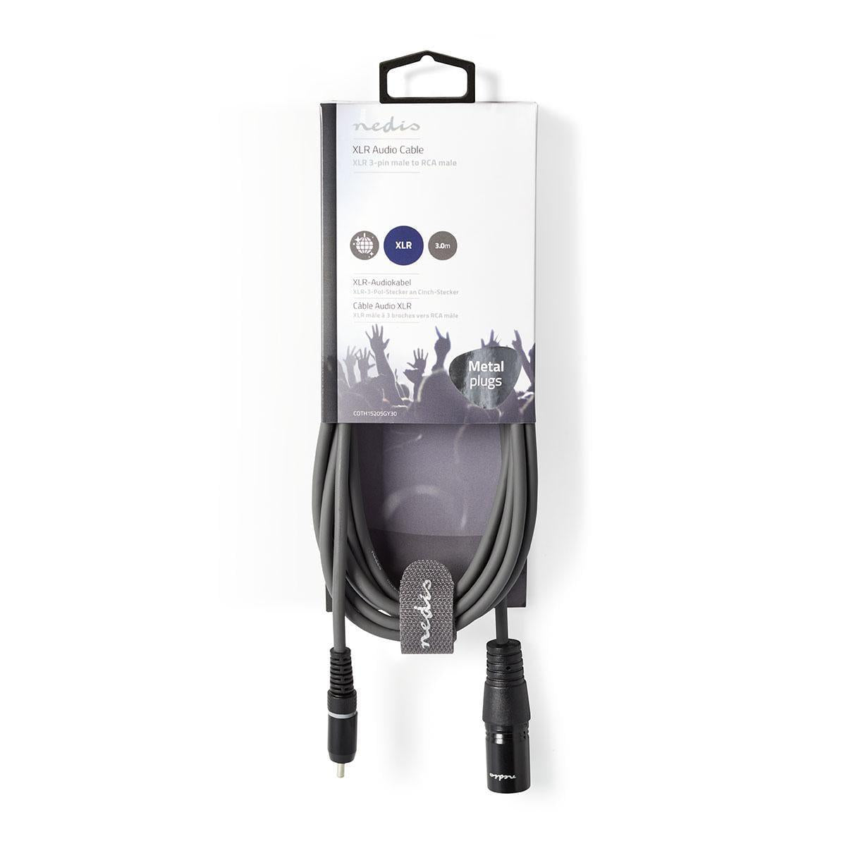 Nedis Unbalanced Audio Cable | XLR 3-Pin Male | RCA Male | Nickel Plated | 3.00 m | Round | PVC | Dark Grey | Carton Sleeve