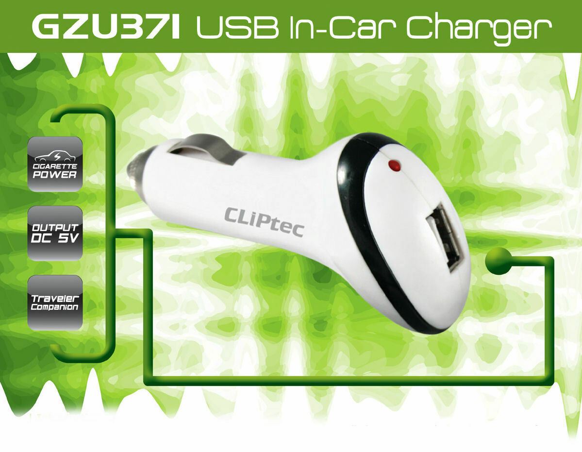 CLiPtec USB 5V 500mA Single In-Car Charger Ideal for Older Devices - White