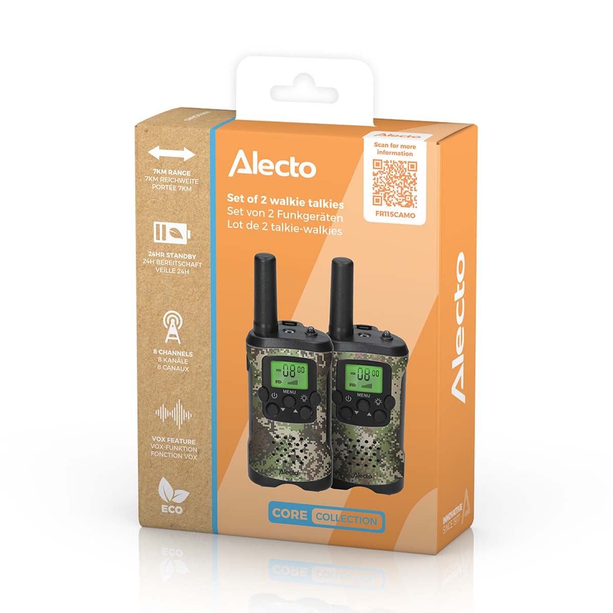 Alecto Walkie-Talkie Set | 2 Handsets | Up to 7 km | LCD | Frequency channels: 8 | VOX | up to 3 Hours | Camouflage