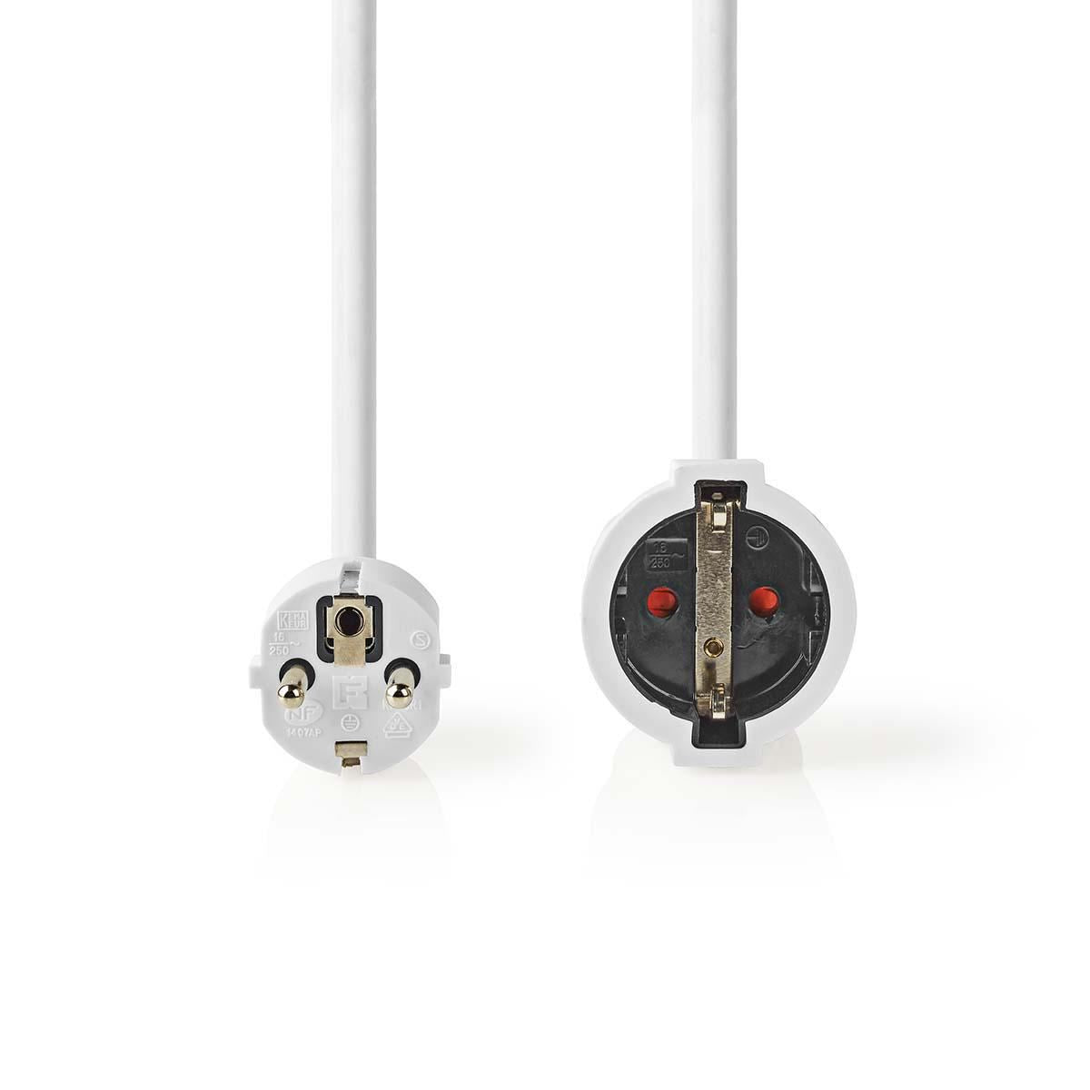 Nedis EU Shuko Power Extension Cable | Plug with earth contact male | Plug with earth contact female | Straight | Straight | Nickel Plated | 10.0 m | Round | White | Shrink Pack