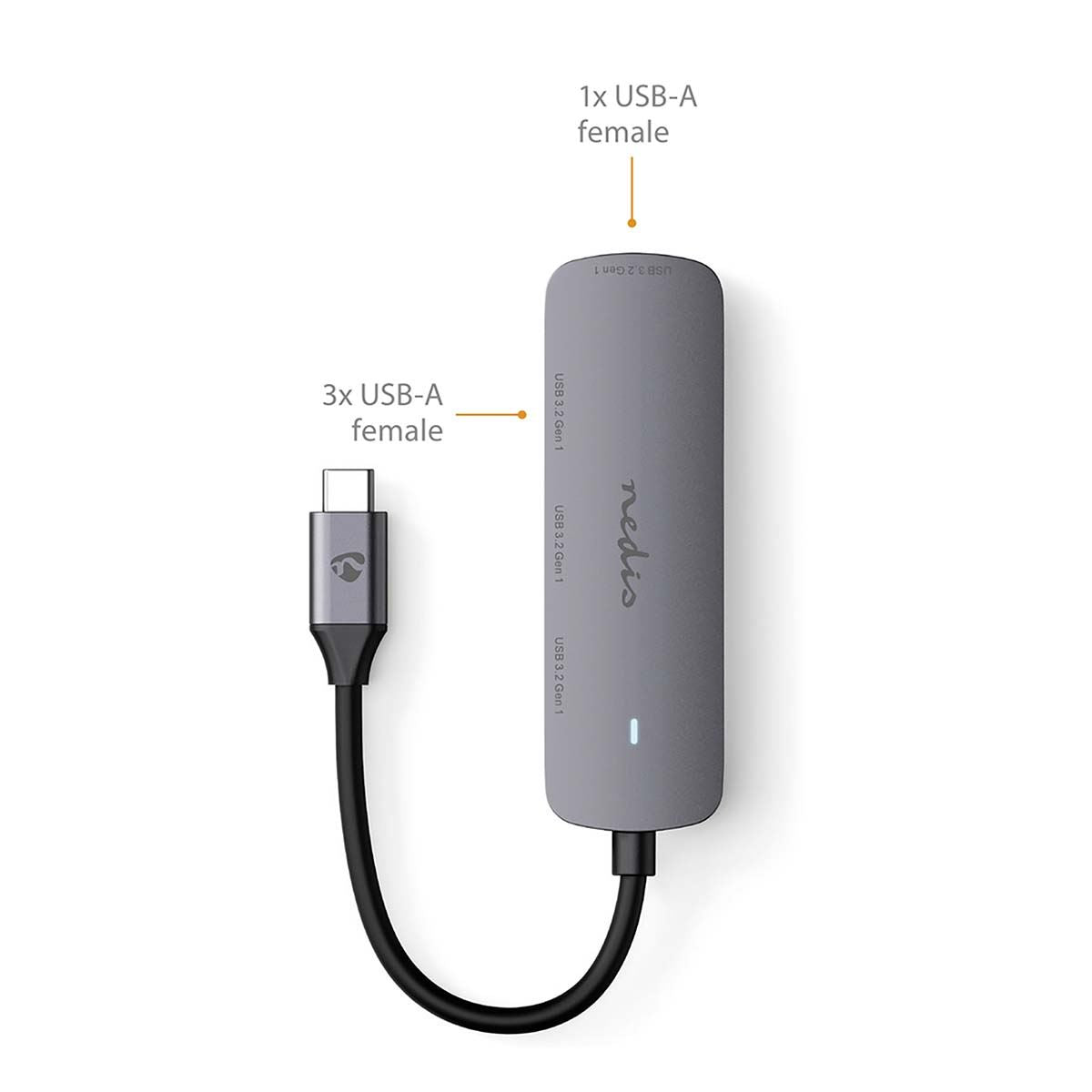 Nedis USB Hub | 1x USB-C™ | 4x USB A Female | 4 port(s) | USB 3.2 Gen 1 | USB Powered | 5 Gbps