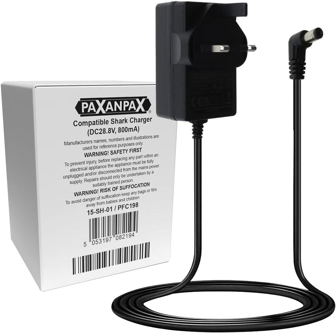 Paxanpax 3-Pin UK Mains Plug Vacuum Cleaner Battery Charger for Shark Duo Clean 28.8V, 800mA Series, Black